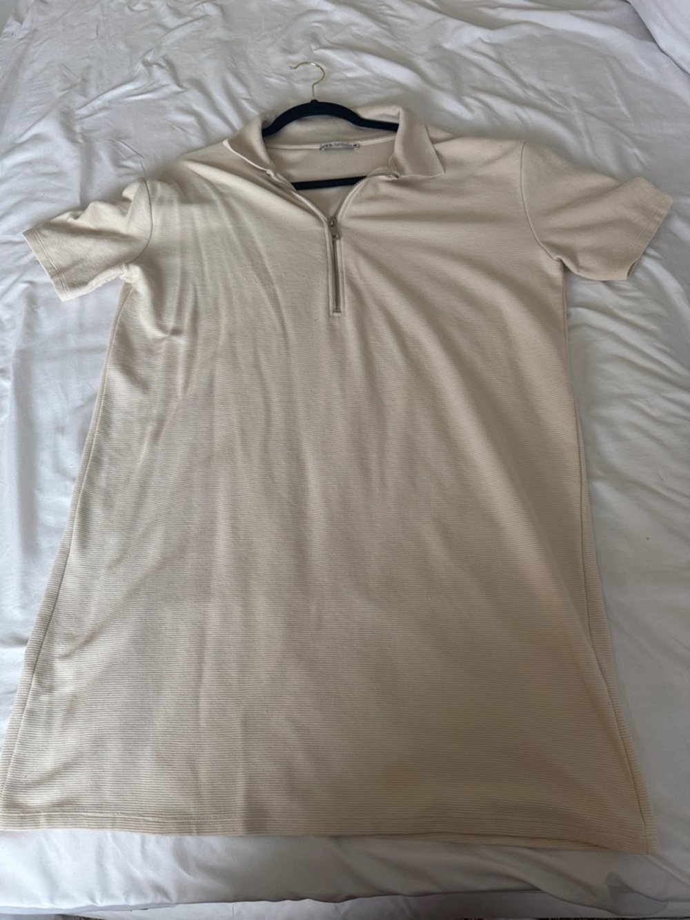 Zara Cream Short Sleeve Zip Polo Dress